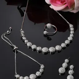 ZENEME Rhodium-Plated American Diamond-Studded Jewellery Set-picture-13