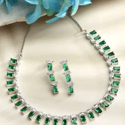 ZENEME Rhodium-Plated AD Stone-Studded Jewellery Set-9