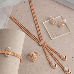 SOHI Women Rose Gold-Toned White Stone Studded Jewellery Set-9