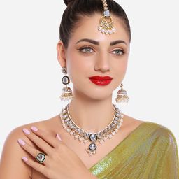 Zaveri Pearls Gold-Plated Kundan-Studded & Beaded Jewellery Set-picture-33
