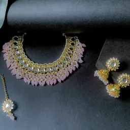 I Jewels Gold-Plated Kundan Studded & Beaded Jewellery Set-49