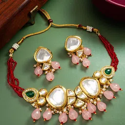 aadita Gold-Plated Kundan Studded & Beaded Jewellery Set-65