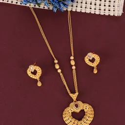 JEWELS GEHNA Gold-Plated Red Stone-Studded & Beaded Jewellery Set-7