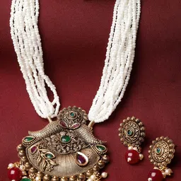 ADIVA Gold-Plated Stone Studded & Beaded Antique Jewellery Set-image-9