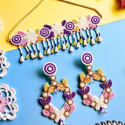 Sangria Gold-Plated Stone Studded & Beaded Jewellery Set-20