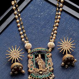 PANASH Antique Gold_Plated Beaded Temple Jewellery Set-10