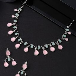 Yellow Chimes Silver-Plated Stone-Studded Jewellery Set-picture-31