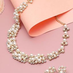 SOHI Gold-Plated Stone-Studded & Pearl-Beaded Jewellery Set-image-8