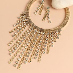 SOHI Gold-Plated Stones Studded Tasselled Jewellery Set-image-21