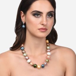 Zaveri Pearls Gold-Plated Pink & Blue Beaded Jewellery Set-4