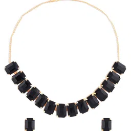 ToniQ Gold-Plated Black Artificial Stone Studded Jewellery Set image 4