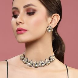 PANASH Gold-Plated White Kundan Studded Jewellery Set-image-39