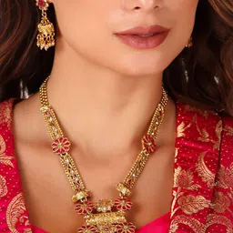 MANSIYAORANGE Gold Plated Stone Studded & Beaded Jewellery Set image 3