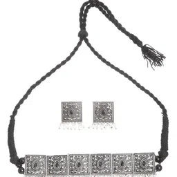 Shining Diva Oxidised Silver-Plated White Beaded Jewellery Set image 3