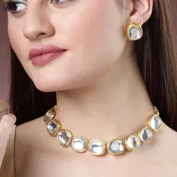 NVR Gold Plated Kundan Studded Jewellery Set-24