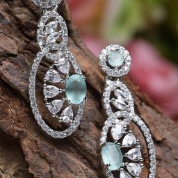 ZENEME Rhodium-Plated American Diamond Studded Quirky Shaped Drop Earrings-picture-33