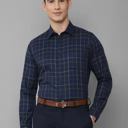 Allen Solly Men Navy Blue Slim Fit Checked Formal Shirt-picture-14
