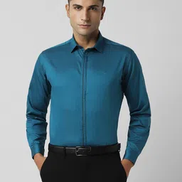 V Dot Slim Fit Spread Collar Pure Cotton Formal Shirt-image-45