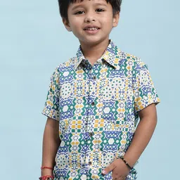 Stuffie Land Boys Off White Smart Floral Opaque Printed Party Shirt-image-81