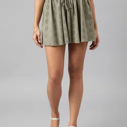 ANAI Women High-Rise Schiffli Self Design Embroidered Detailed Cotton Shorts-image-73