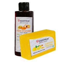 Deyomkar 2 Pcs Herbal Haldi Chandan Face Wash with Lemon Honey Soap-25