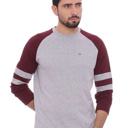 Basics Men Grey & Maroon Colourblocked Cotton Pullover-picture-31