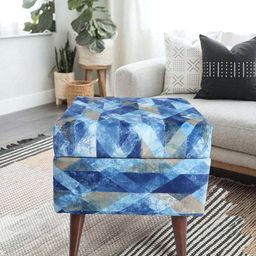 THE HOME CO. Blue & Grey Sitting Pouffe Ottoman Stool-43