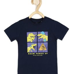 Peter England Boys Navy Blue Printed Cotton T-shirt-image-24
