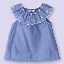 Beebay Girls Chambray Schiffli Neck Frill Top-picture-29