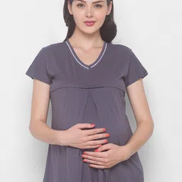 AV2 Women Grey Pleated Cotton Maternity Top & Plus Size-picture-6