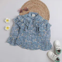 Tiny Girl Floral Printed Bell Sleeves Ruffles Shirt Style Top-image-90