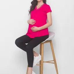 AV2 Women Magenta Solid Pure Cotton Maternity Top-image-81
