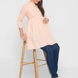 AV2 Peach-Coloured Mandarin Collar Longline Top-image-28