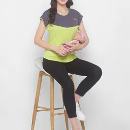 AV2 Maternity Lime Green Colourblocked Extended Sleeves Cotton Top-picture-32