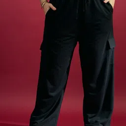 CURVE BY KASSUALLY Women Black Relaxed Straight Leg Fit Easy Wash Regular Trousers-image-96