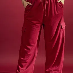 CURVE BY KASSUALLY Women Maroon Relaxed Straight Leg Fit Easy Wash Parallel Trousers-27
