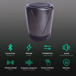 AT&T Hot Joe 4W Portable Bluetooth Speaker (LED Display, 2.1 Channel, Grey) image 2
