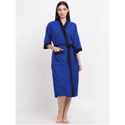 Creeva Unisex Micro Terry Blue Soft and Lightweight Kimono Style Bath Robe-picture-16