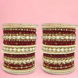 leshya Set Of 66 Brass-Plated Kundan-Studded Bangles-image-66