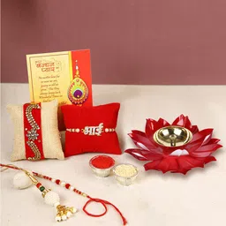 Rakhi Gift Combo For Brother With Gift Brass Lotus Diya-22