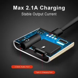IMMUTABLE Black 88 _charging and audio splitter Type-C to 3.5 MM & Charging Splitter Compatible for MI 6/ MI Note 3 and Android Smartphones Type-C to 3.5mm Audio Phone Converter image 3
