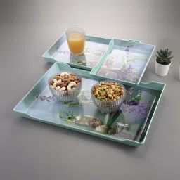 nayasa Plastic Rectangular Serving Tray Set For Serving Snacks,Drinks (Pack Of 3) Tray image 3