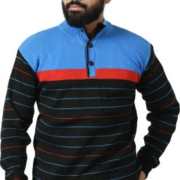 Men Colorblock Turtle Neck Light Blue, Black Sweater-image-11