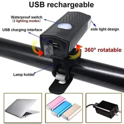 fitness scout USB Rechargeable Bike LED Headlight & Tail light Set Combo LED Front Rear Light LED Front Rear Light Combo image 2