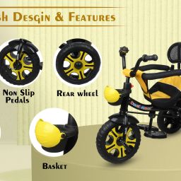 Plug N Play Baby Tricycle With Push Handle Bar, Cushion Seat And Footrest Best For 12 Months To 48 Months Boys/Girls/Carrying Capacity Upto 30kgs Tricycle-19