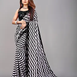 b4me.com B4ME COM Black & White Sequinned Pure Georgette Saree image 1