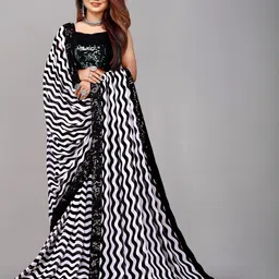b4me.com B4ME COM Black & White Sequinned Pure Georgette Saree image 5