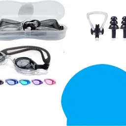 Swimming Goggle Silicone Cap Earplug Noseplug Premium Kit Set Adults Kids Swimming Kit-image-96