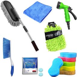 Car Cleaning Accessories Kit,Duster, 7In1 Water Spray Gun, Sponge, 2 Pcs Magic Glass Cleaner Tablet, Cloths, Hand Gloves, Brush Combo-image-79