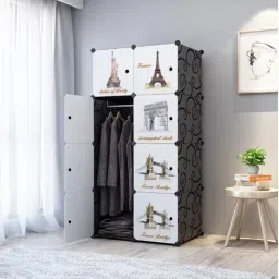 ® 8 Door Plastic Sheet Wardrobe Storage Rack Closest Organizer for Clothes Kids High Density Block Board Collapsible Wardrobe-7